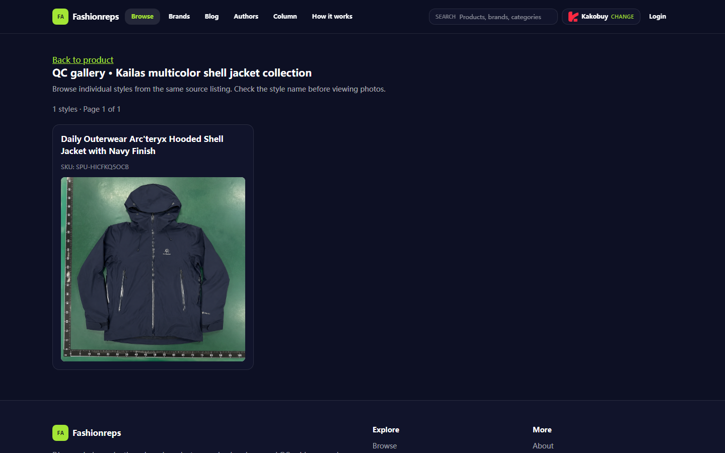 Evaluate Kailas FW Jackets: Page Specs to QC Evidence